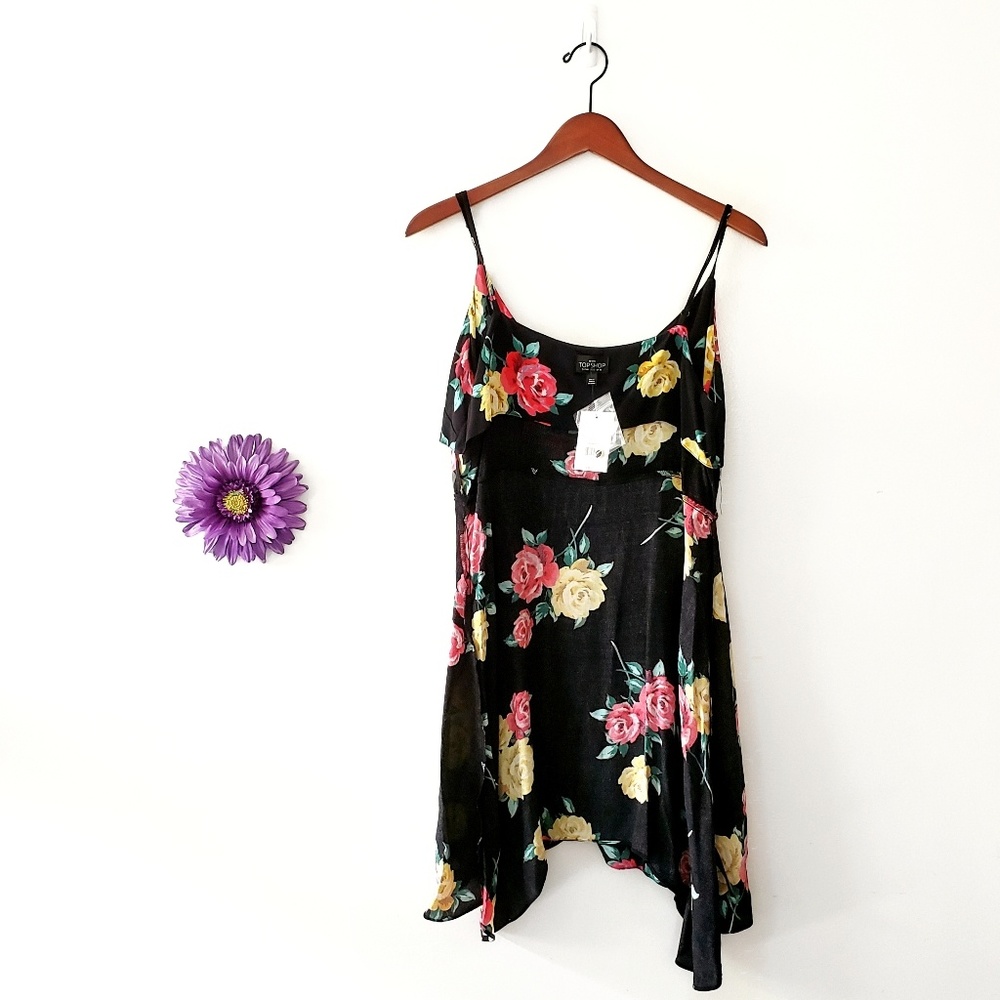 TOPSHOP Petite Button Front Floral Slip Dress